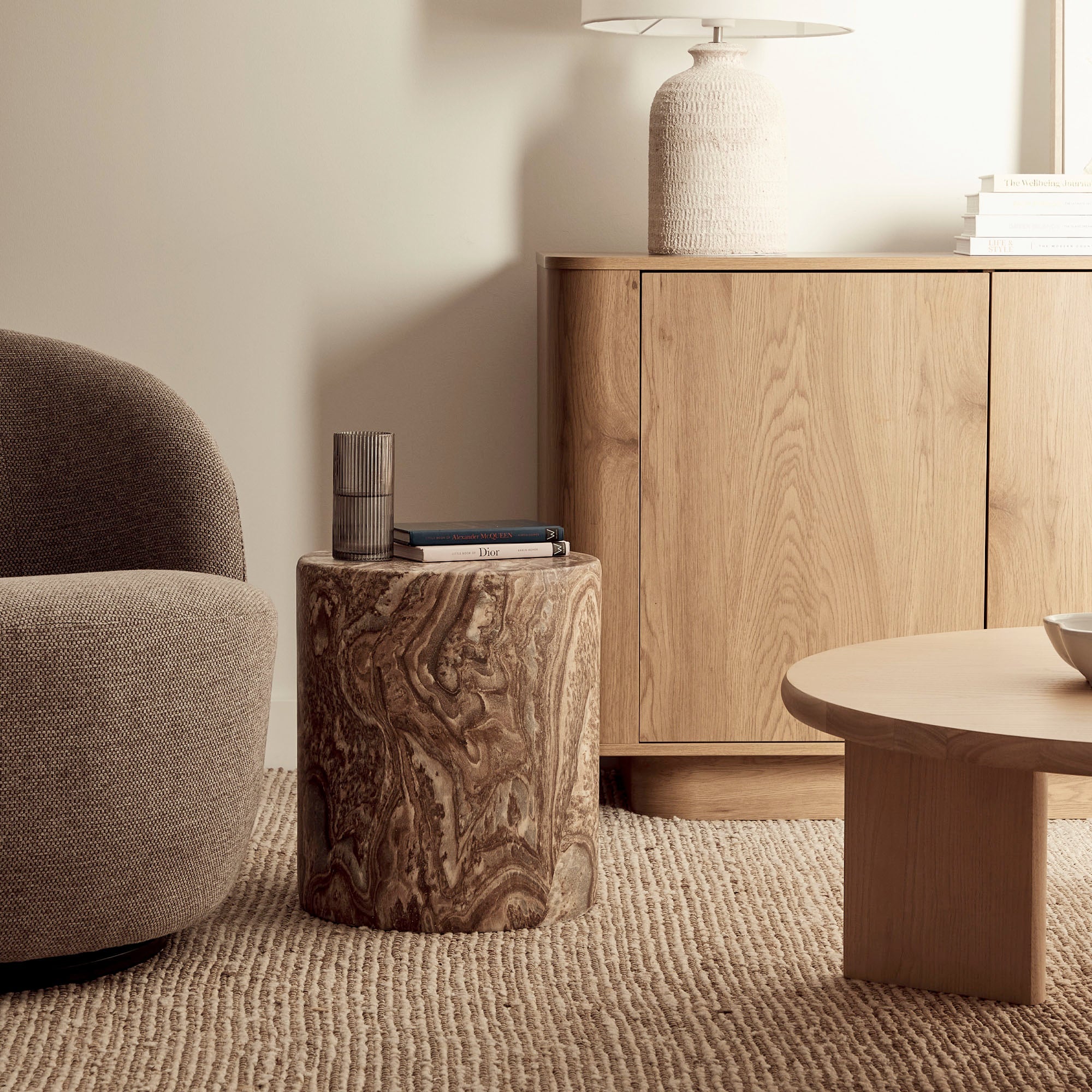 Forster Marble Look Side Table Brown