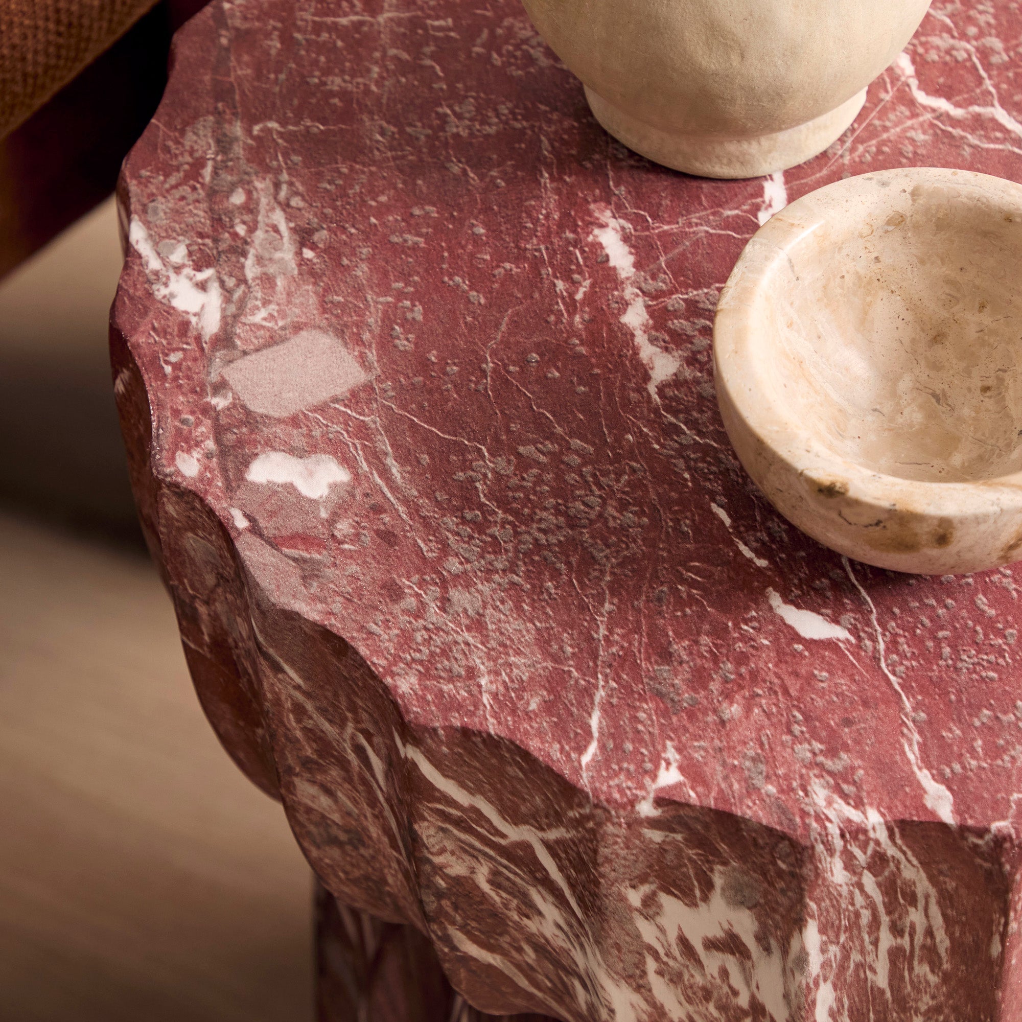 Ondo Marble Look Side Table Red