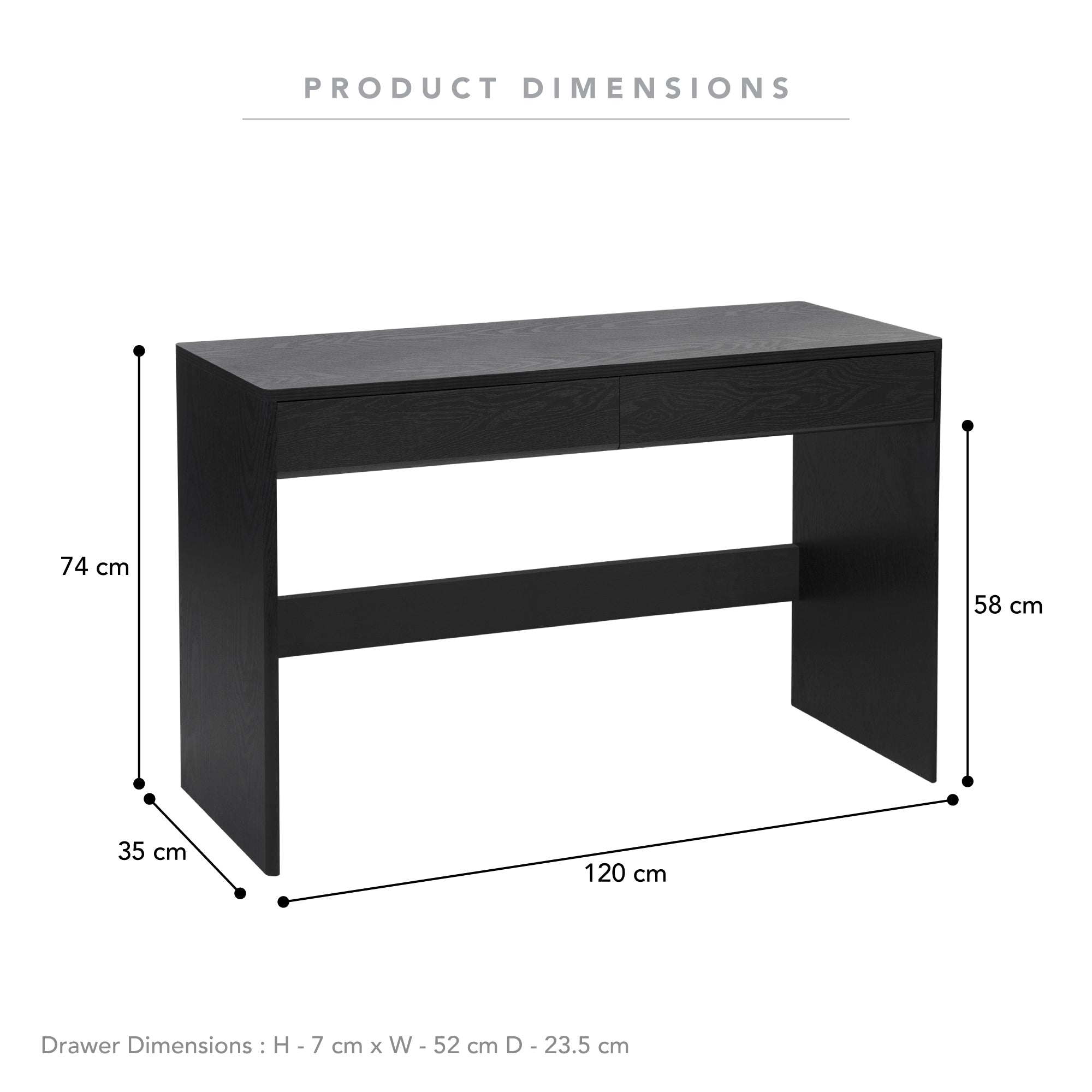 Oxford Console Table Black (120cm)
