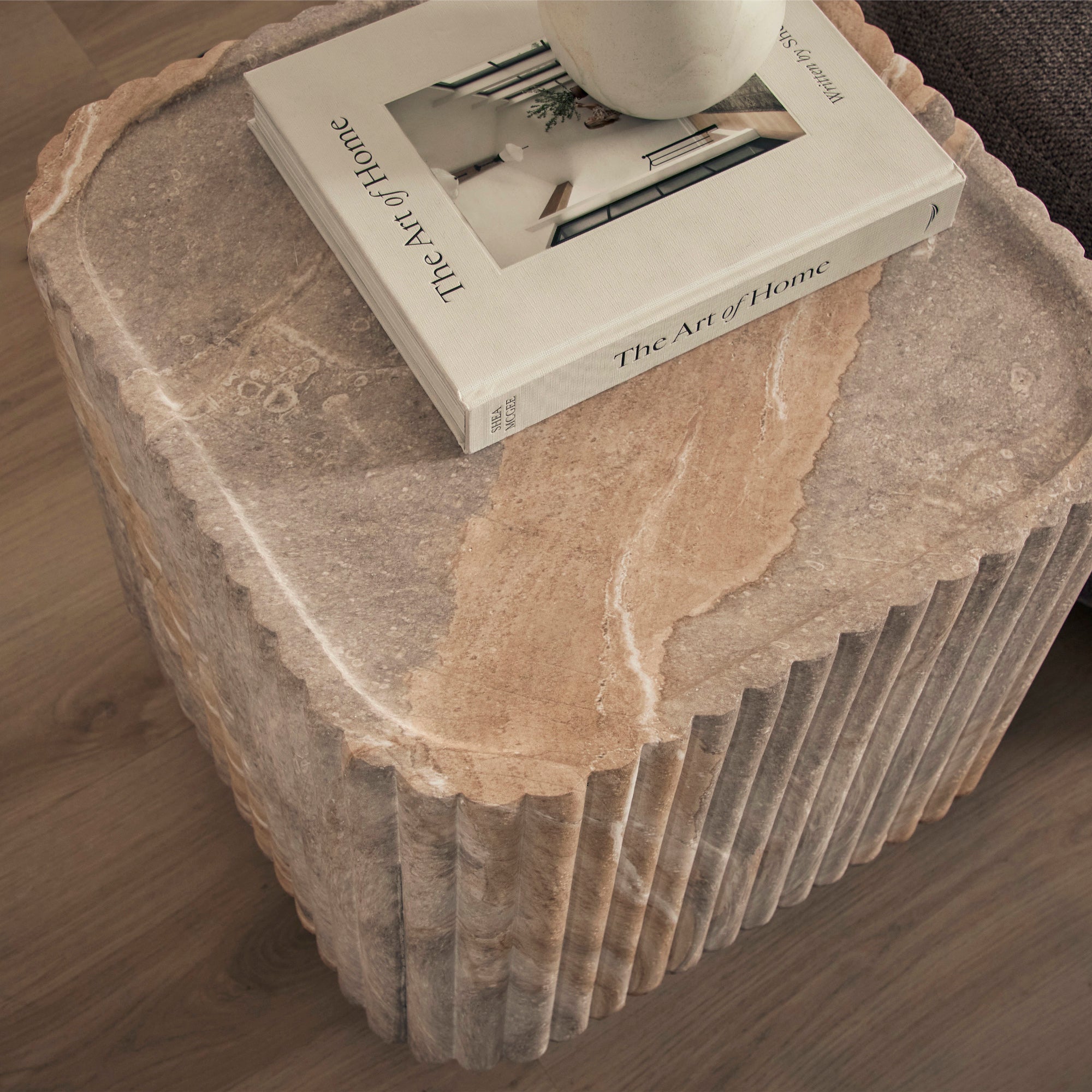 Silvi Travertine Look Side Table White