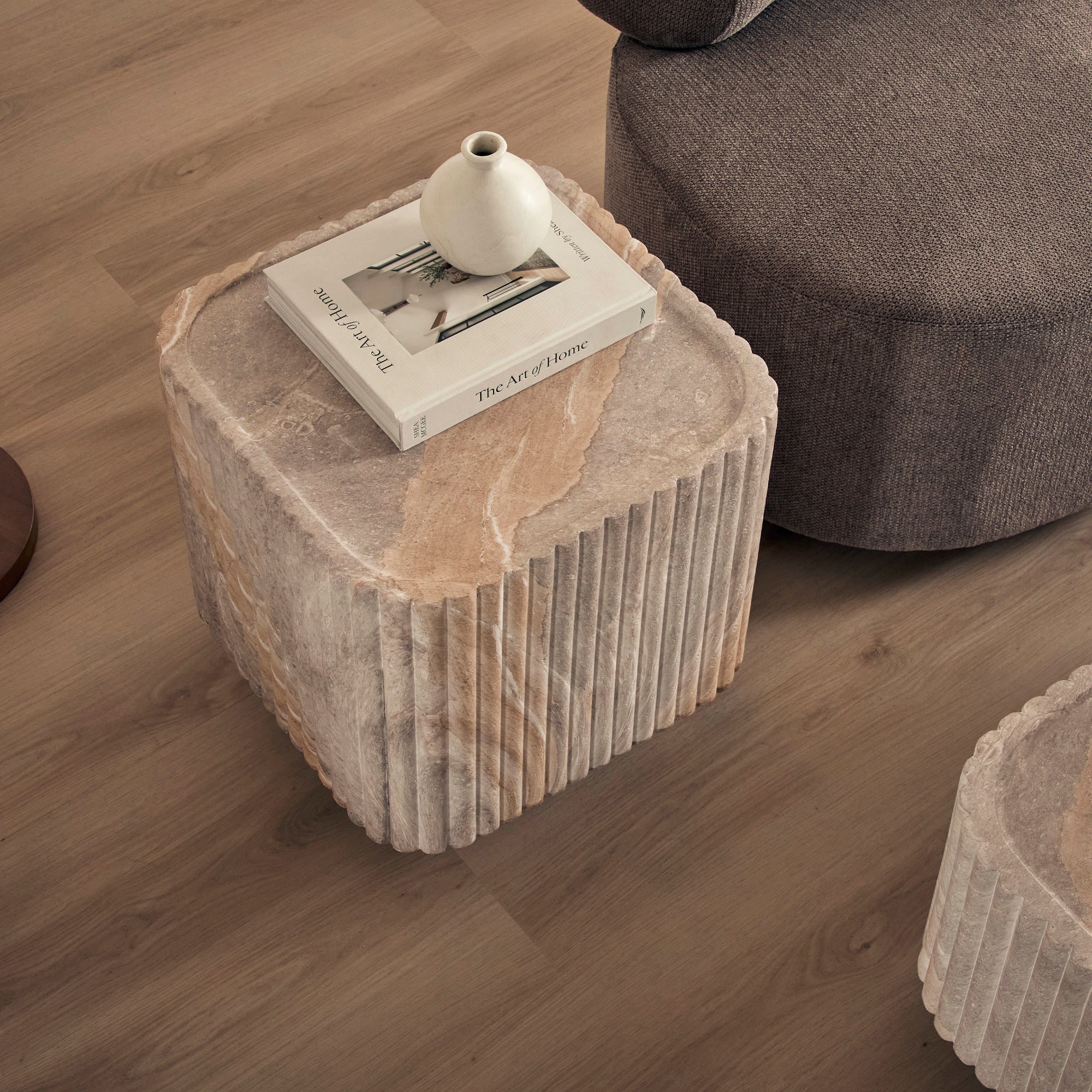 Silvi Travertine Look Side Table White